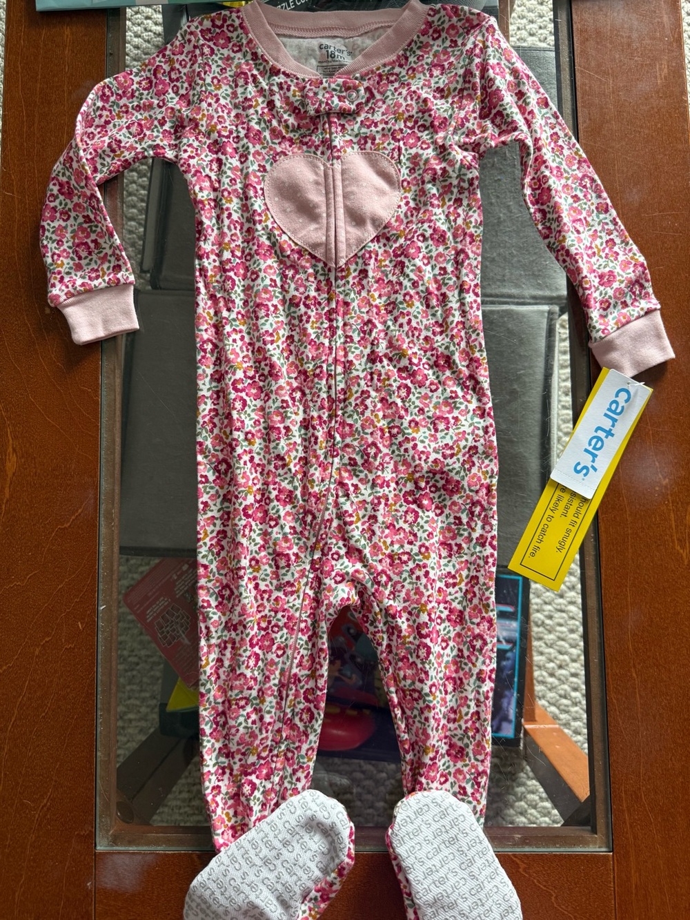 Carter's Pink Floral Heart Zip Front Footie